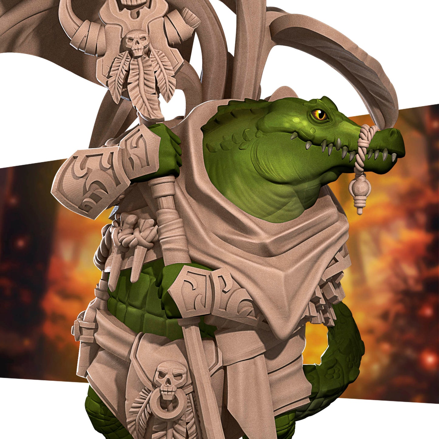 Bullet Town Forest Village, Crocodilian Warden | D&D Pathfinder TTRPG Miniature | Bite the Bullet