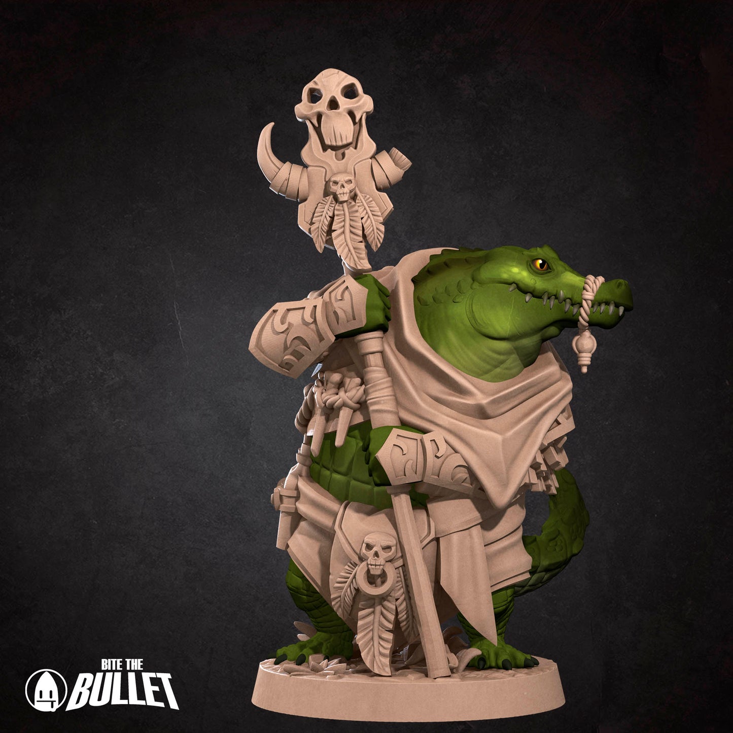 Bullet Town Forest Village, Crocodilian Warden | D&D Pathfinder TTRPG Miniature | Bite the Bullet