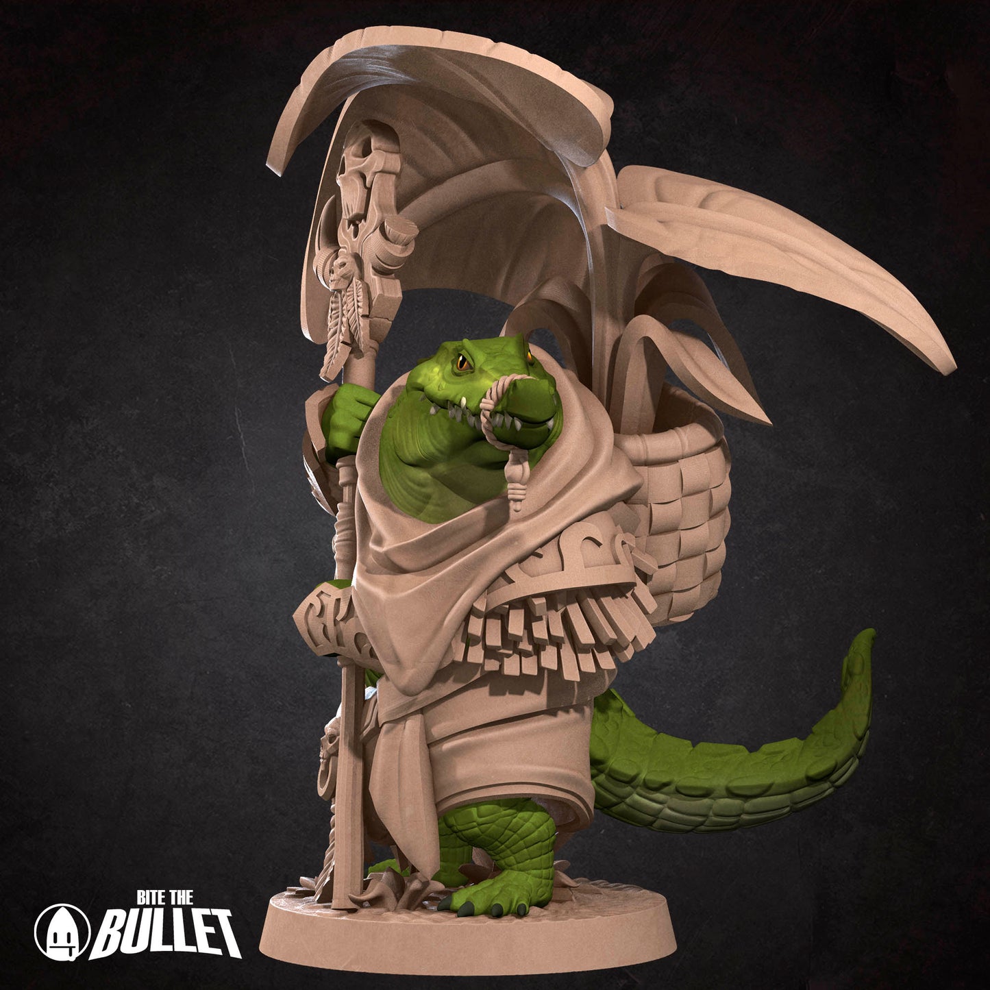 Bullet Town Forest Village, Crocodilian Warden | D&D Pathfinder TTRPG Miniature | Bite the Bullet