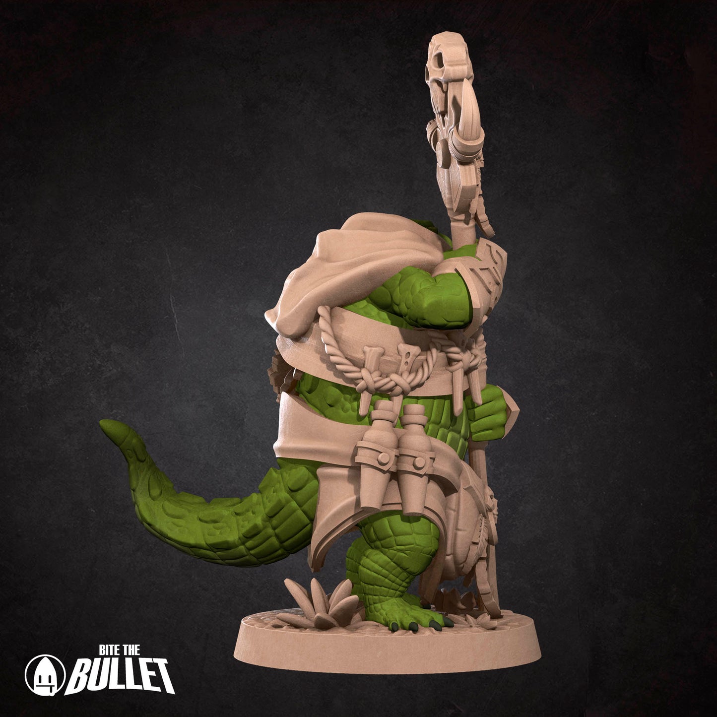 Bullet Town Forest Village, Crocodilian Warden | D&D Pathfinder TTRPG Miniature | Bite the Bullet