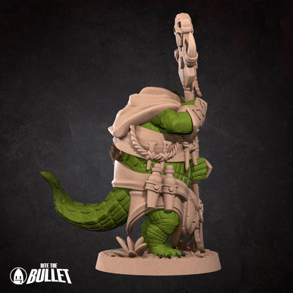 Bullet Town Forest Village, Crocodilian Warden | D&D Pathfinder TTRPG Miniature | Bite the Bullet