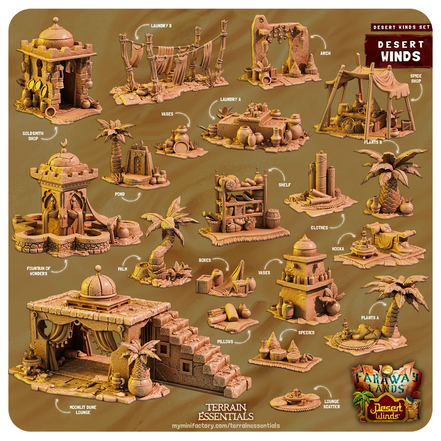 Desert Winds Set | TTRPG Scatter Diorama Dollhouse Miniature | Terrain Essentials