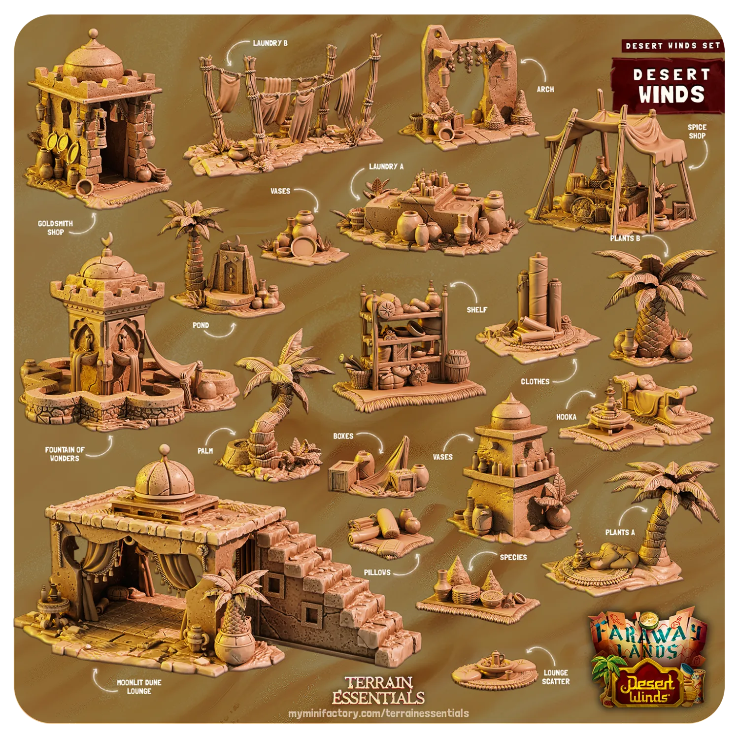 Desert Winds Set | TTRPG Scatter Diorama Dollhouse Miniature | Terrain Essentials