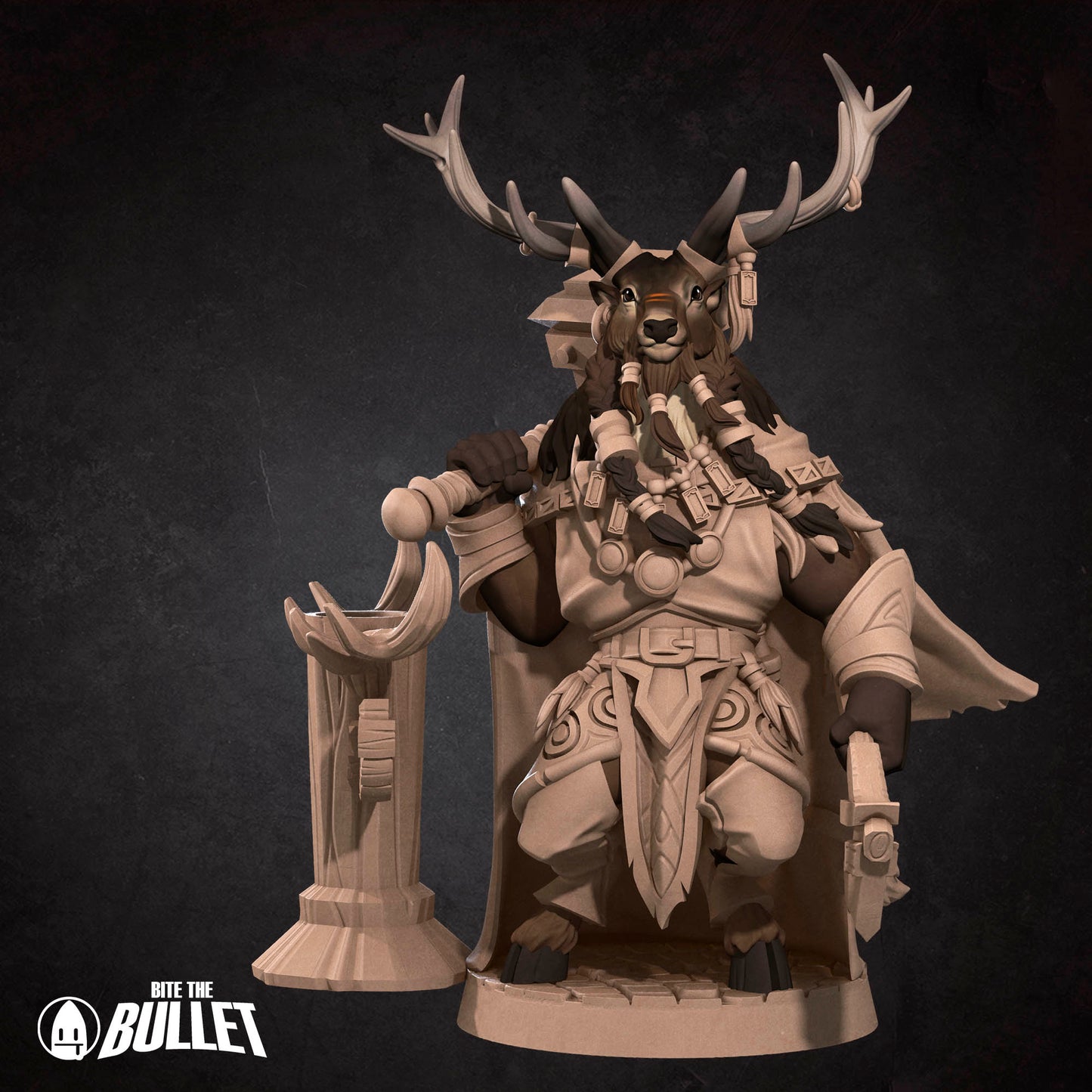 Bullet Town Forest Village, Deerfolk Shaman | D&D Pathfinder TTRPG Miniature | Bite the Bullet