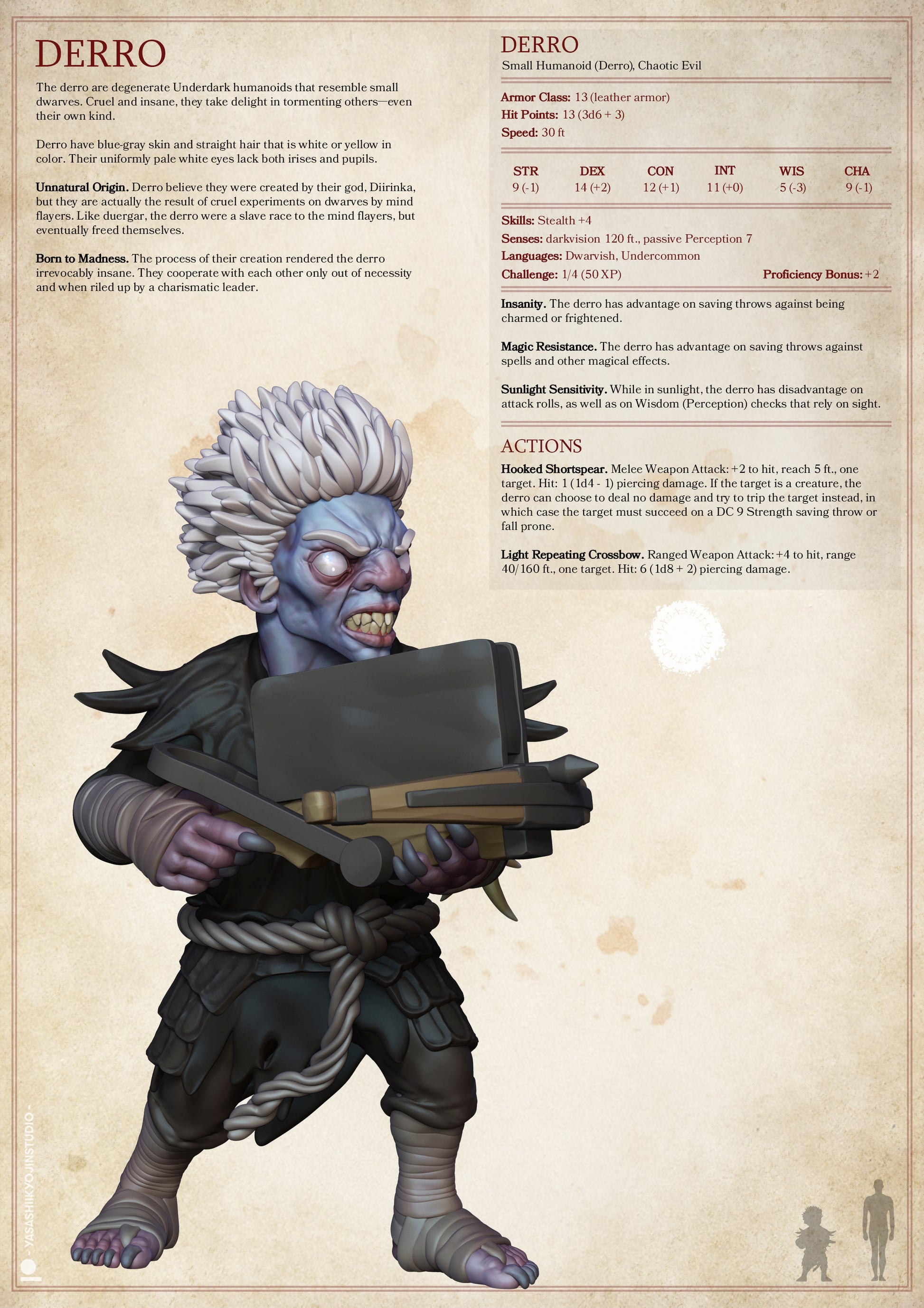 Derro | D&D TTRPG Monster Miniature | Yasashii Kyojin Studio