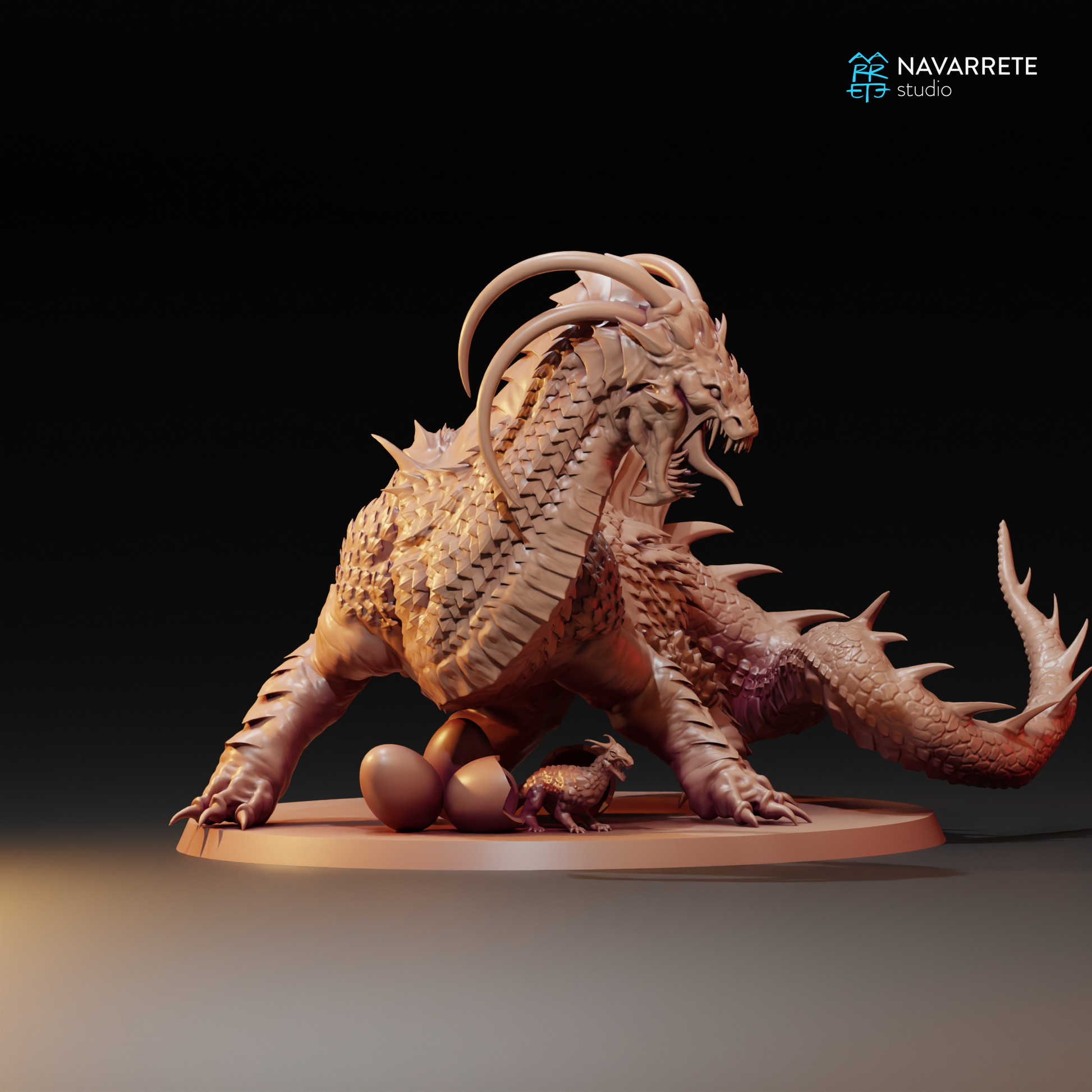 Detailed image of the Dragon of Depths miniature from Navarrete Studio, a Tattles Told 3D tabletop gaming figure with intricate dragon features.