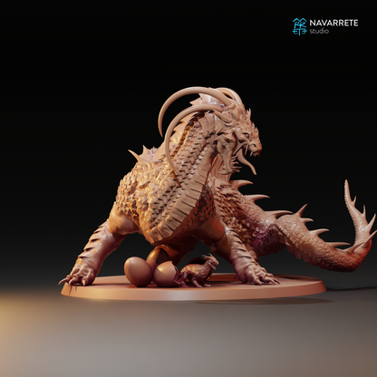 Detailed image of the Dragon of Depths miniature from Navarrete Studio, a Tattles Told 3D tabletop gaming figure with intricate dragon features.