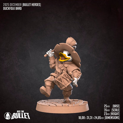 Bullet Heroes, Duckfolk Bard | D&D Pathfinder TTRPG Miniature | Bite the Bullet