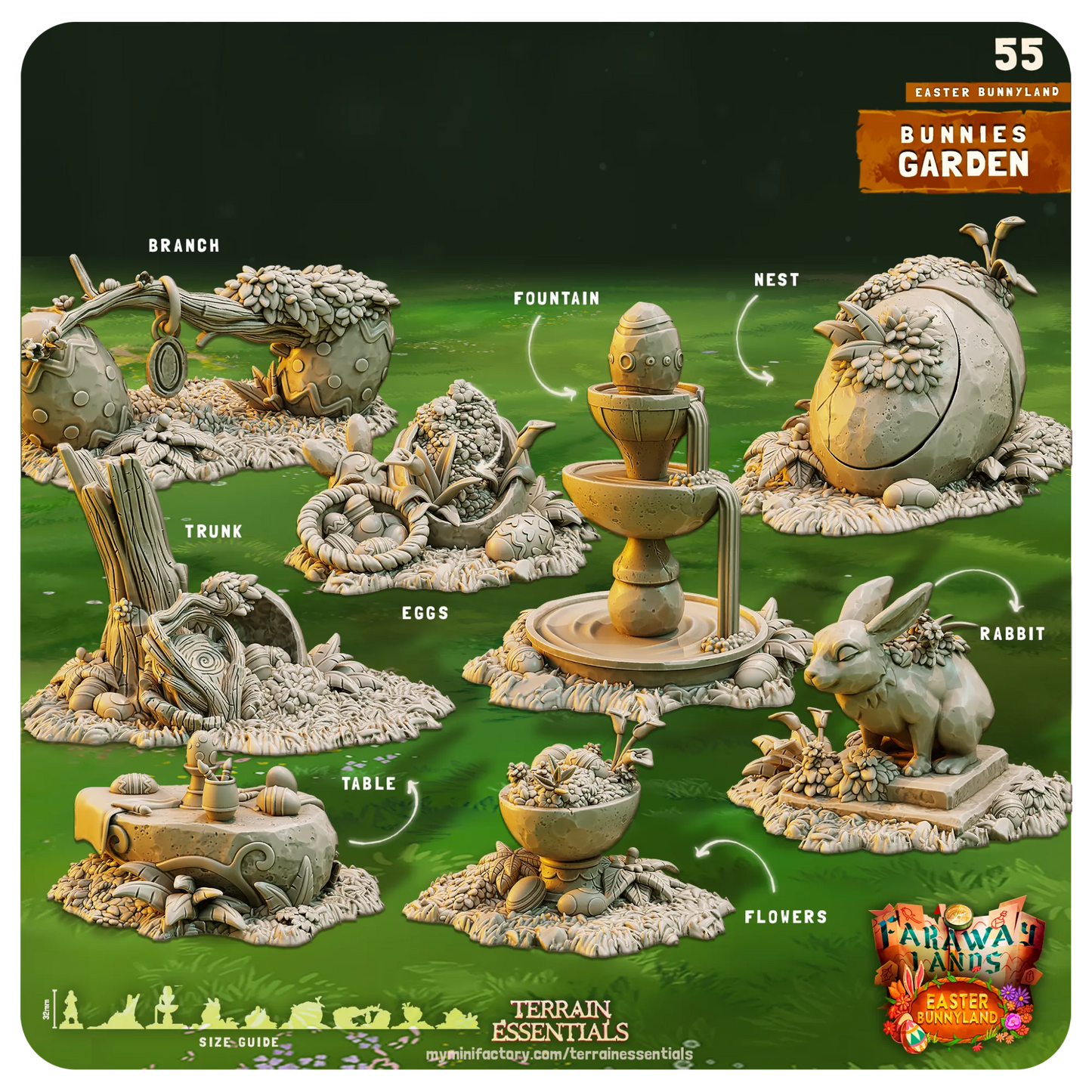 Easter Bunnyland Set | TTRPG Scatter Diorama Dollhouse Miniature | Terrain Essentials
