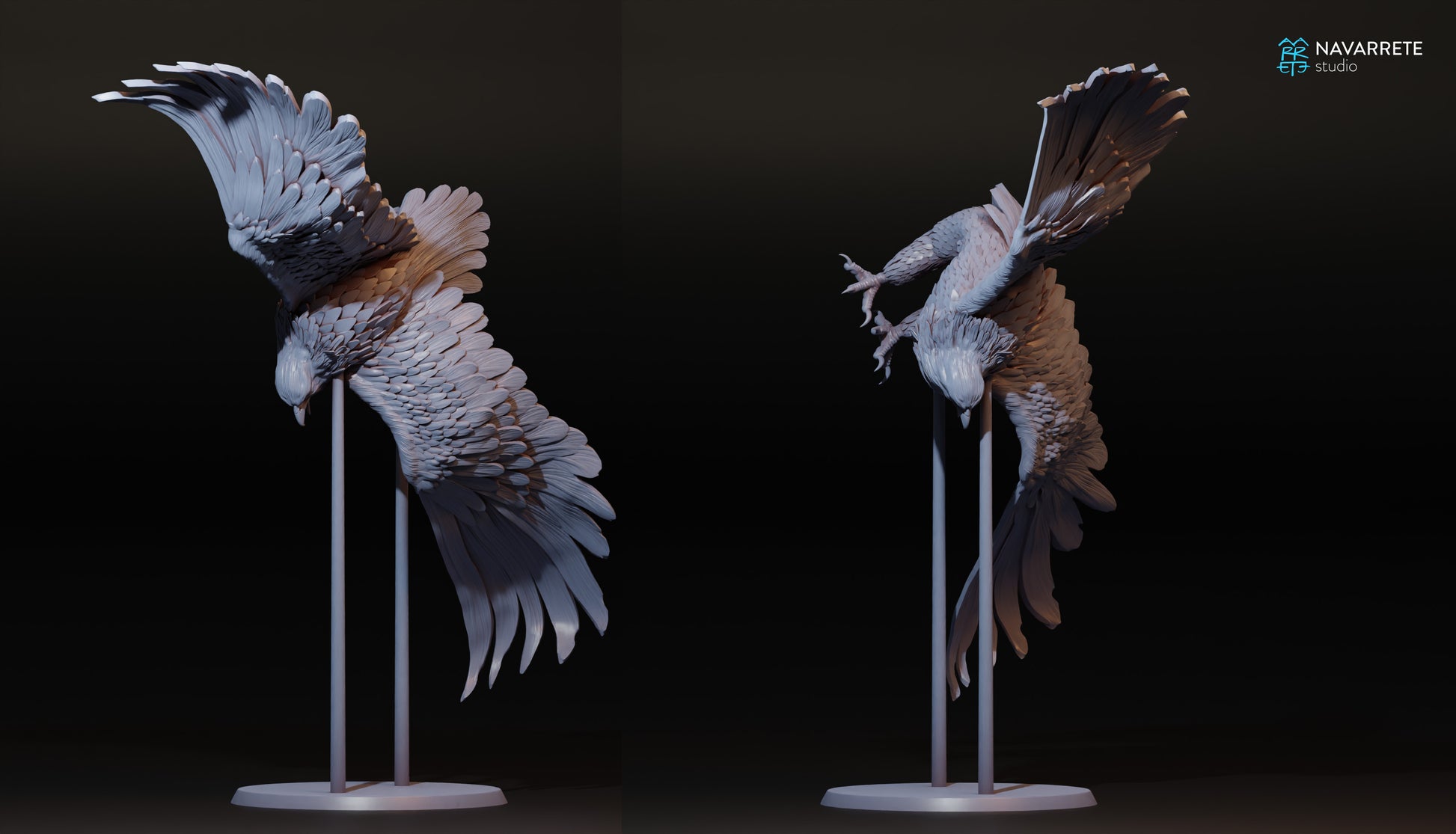 Giant eagle tabletop gaming miniature by Tattles Told 3D, detailed eagle figure for fantasy gaming, placed on a display stand.