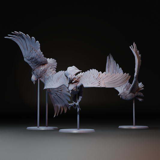 Giant Eagles tabletop gaming miniature by Navarrete Studio, detailed model from Tattles Told 3D, featuring majestic eagle figures.