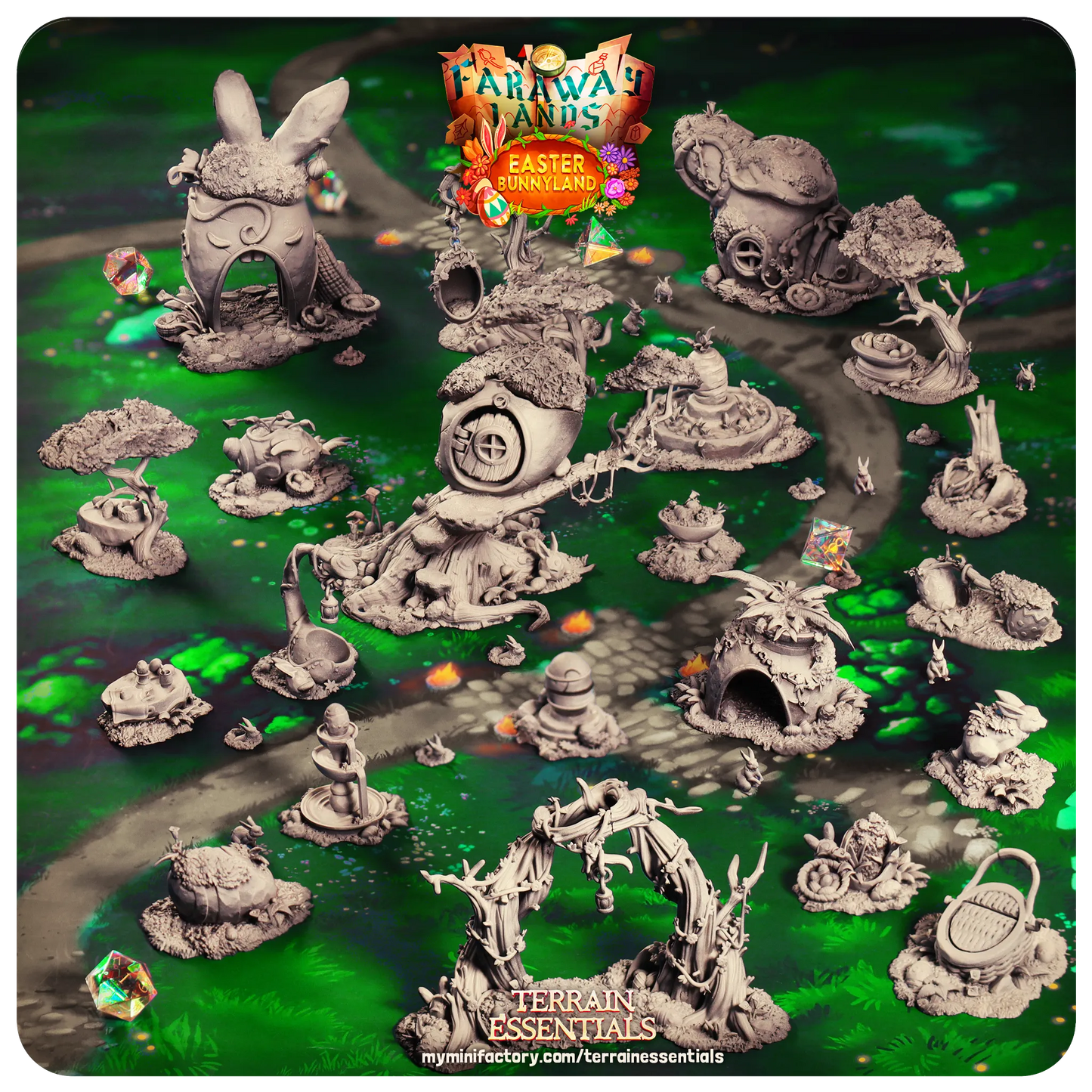 Easter Bunnyland Set | TTRPG Scatter Diorama Dollhouse Miniature | Terrain Essentials