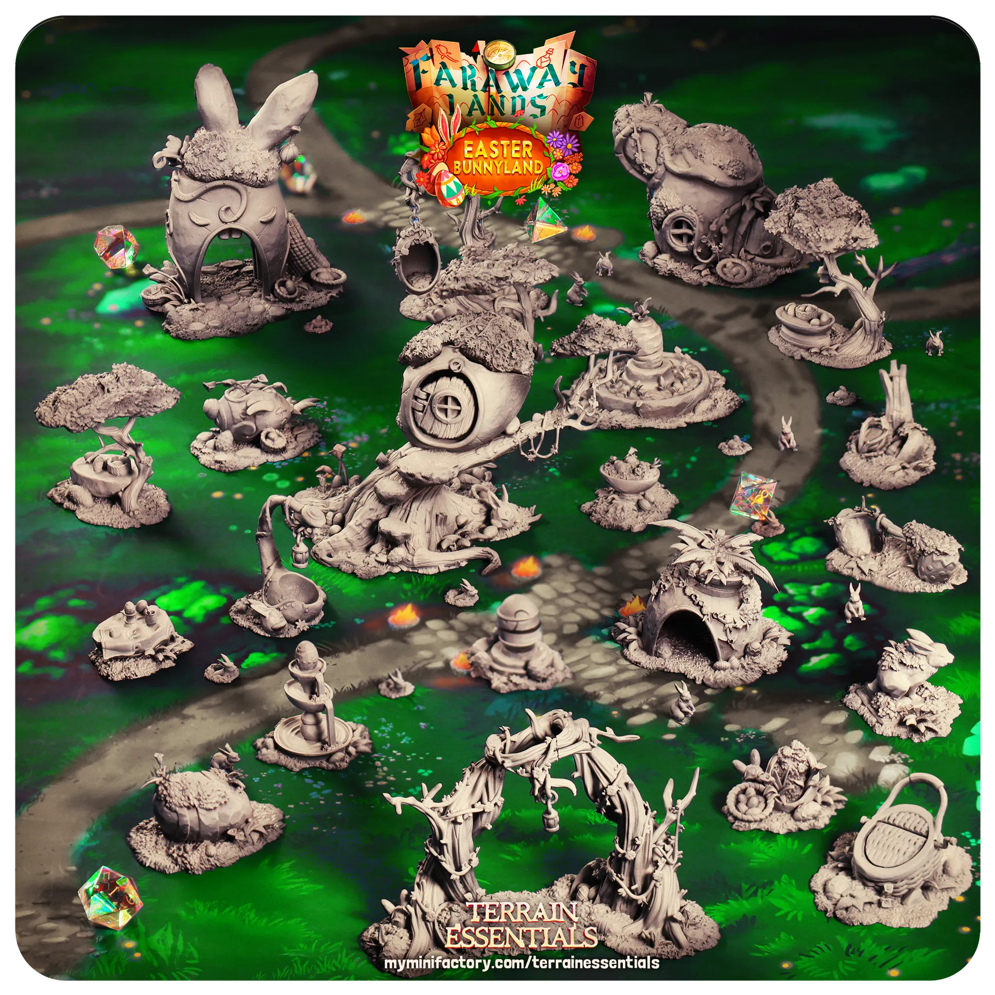 Easter Bunnyland Set | TTRPG Scatter Diorama Dollhouse Miniature | Terrain Essentials