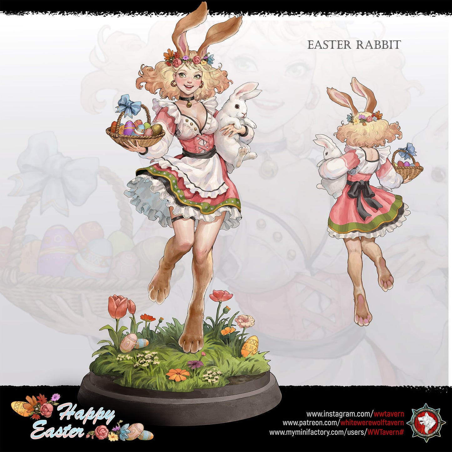 Easter Rabbit Bunny Girl | Gaming or Display Miniature | White Werewolf Tavern