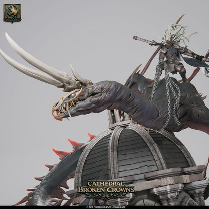 Rescaled Elder Cursed Dragon miniature from Tattles Told 3D for D&D TTRPG, detailed dragon figure with textured scales and menacing stance.