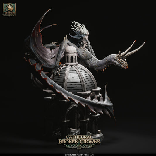 Black Elder Cursed Dragon miniature from Tattles Told 3D, detailed D&D TTRPG miniature for tabletop gaming.