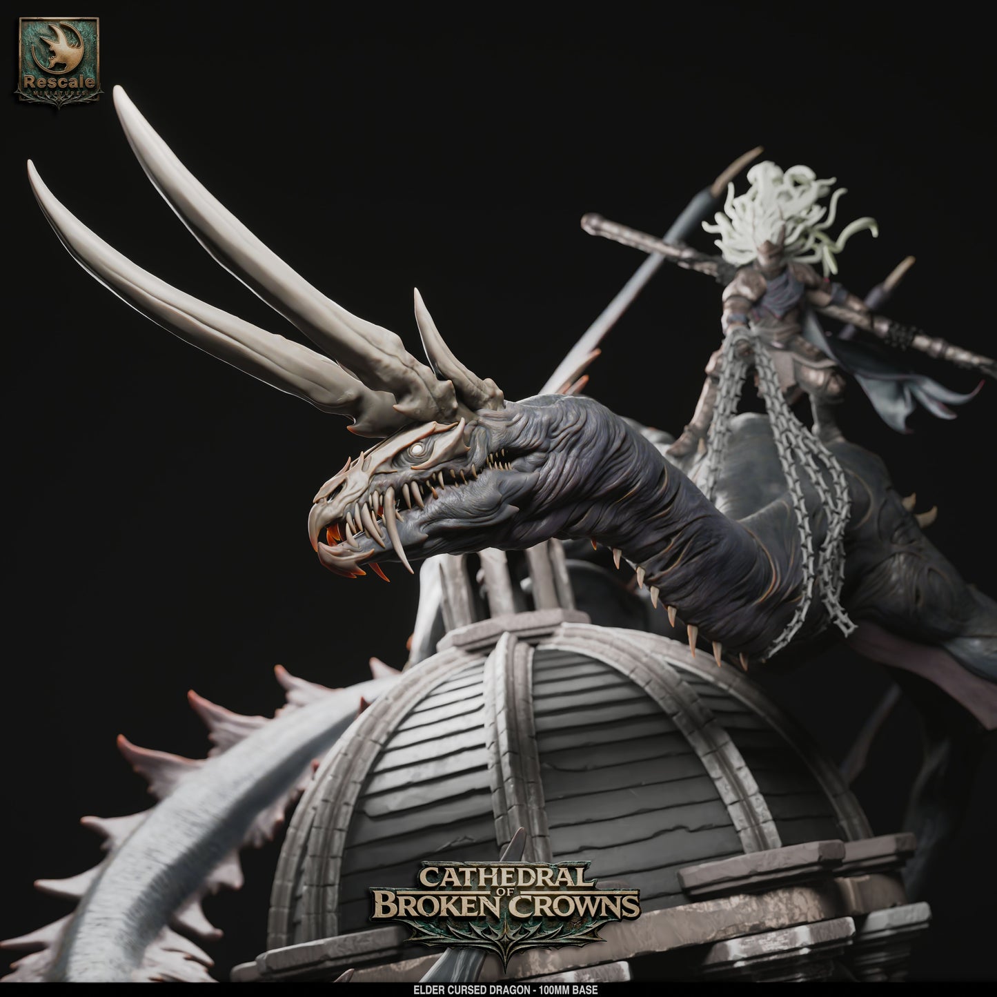Black Elder Cursed Dragon miniature for D&D TTRPG, detailed resin miniature by Tattles Told 3D, scaled for tabletop gaming.