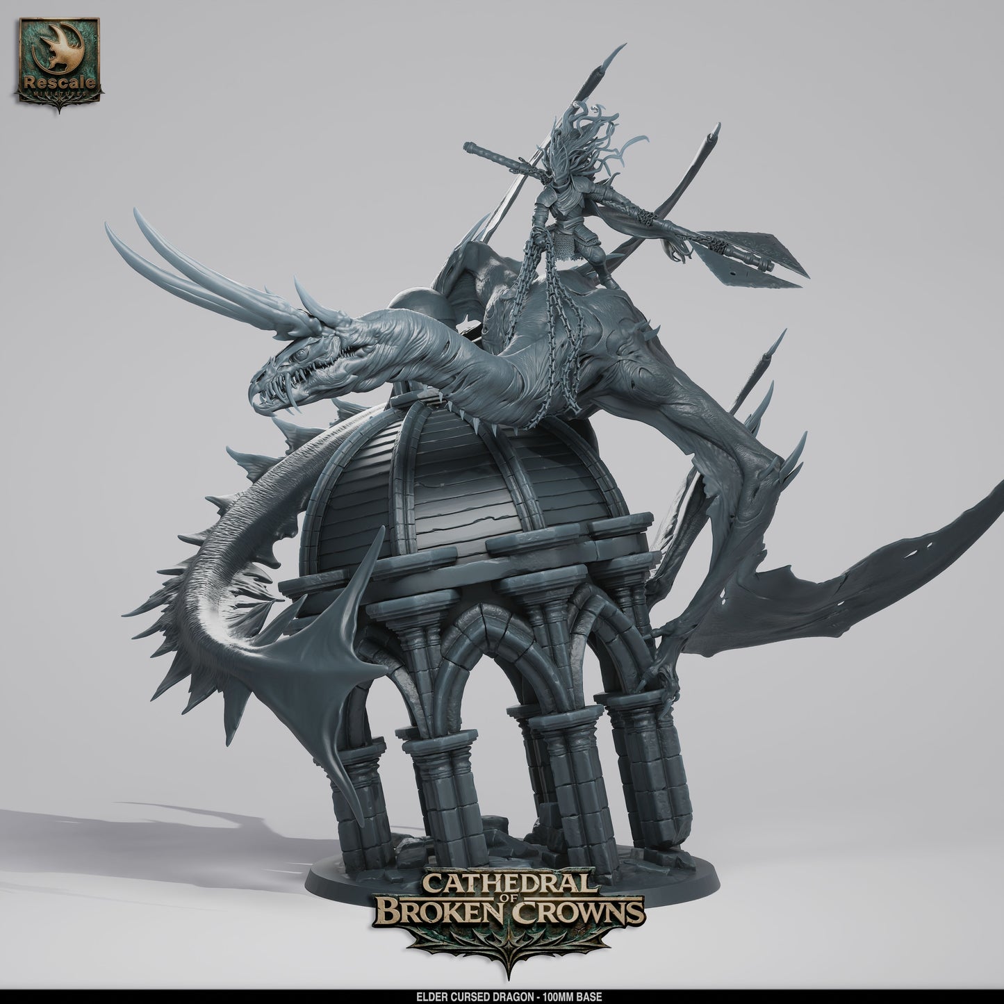 Plastic Elder Cursed Dragon miniature from Tattles Told 3D, detailed D&D TTRPG rescale dragon figure for tabletop gaming.