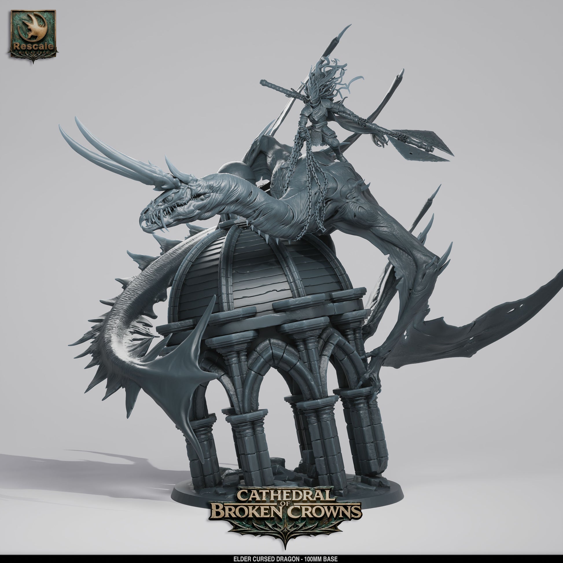 Plastic Elder Cursed Dragon miniature from Tattles Told 3D, detailed D&D TTRPG rescale dragon figure for tabletop gaming.