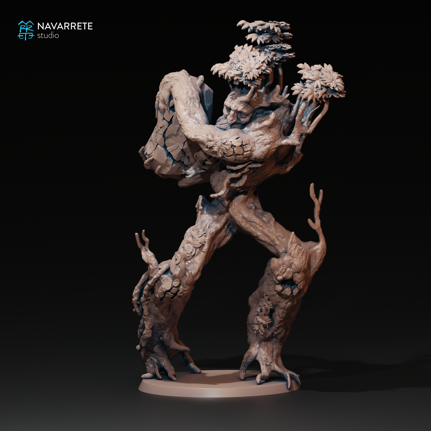 Detailed Tattles Told 3D Treefolk miniature from Navarrete Studio, featuring a detailed Ent-like figure for tabletop gaming.