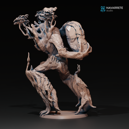 Detailed image of a Treefolk Ent miniature from Navarrete Studio's Tattles Told 3D tabletop gaming set, featuring intricate forest details.