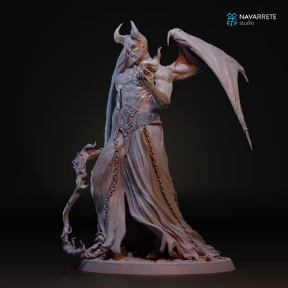 Emberlord the Fire Demon tabletop gaming miniature by Tattles Told 3D, detailed fiery demon figure on a display base.
