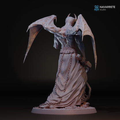 Detailed image of Emberlord the Fire Demon miniature by Tattles Told 3D for tabletop gaming, featuring fiery details and demonic features.