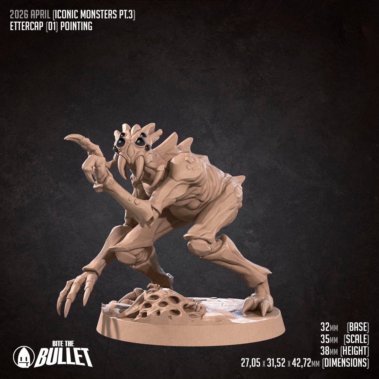 D&D Ettercap miniature from Tattles Told 3D, featuring a detailed arachnid creature for tabletop role-playing games.