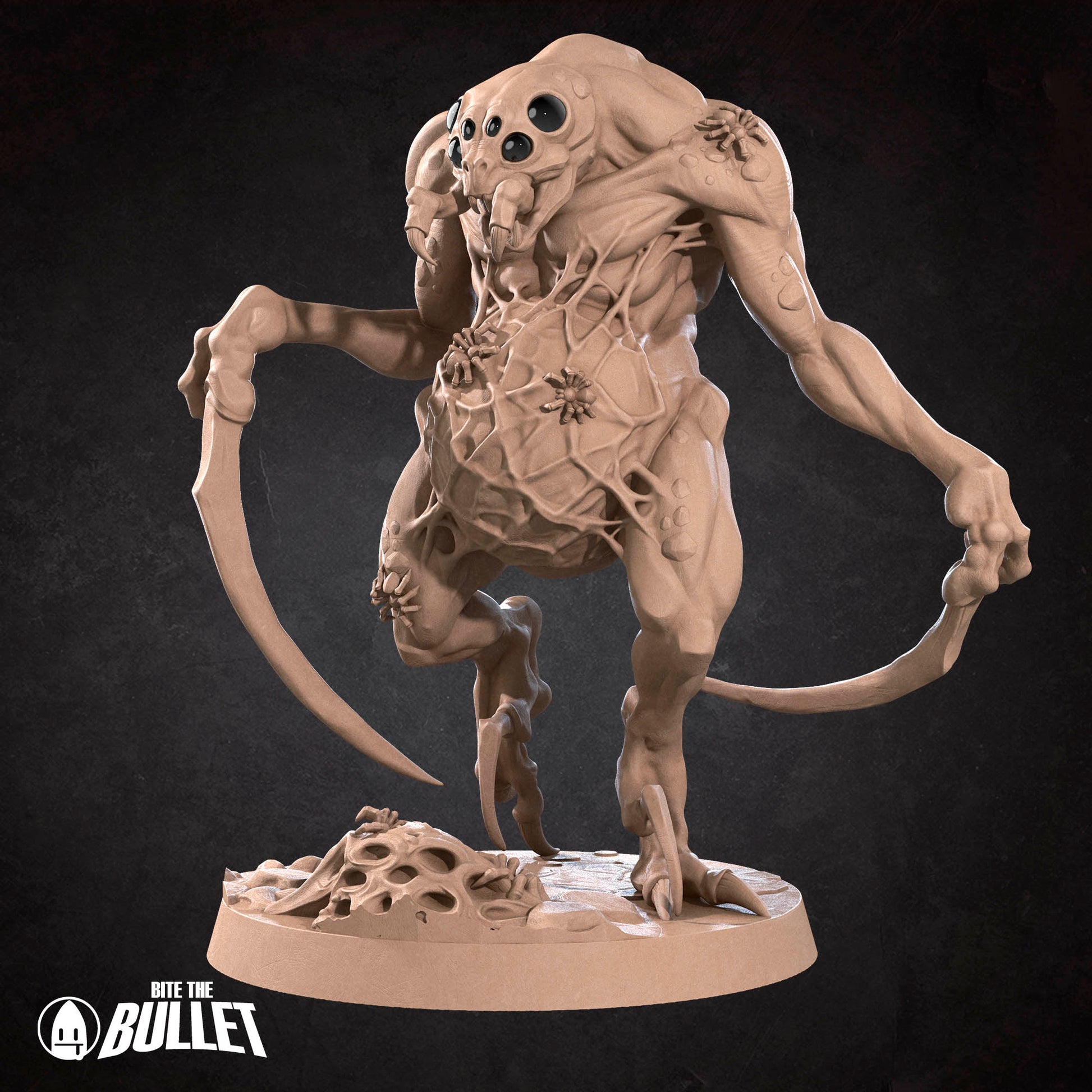 D&D TTRPG miniature of an Ettercap from Tattles Told 3D, featuring detailed spider-like creature with mandibles and segmented body.