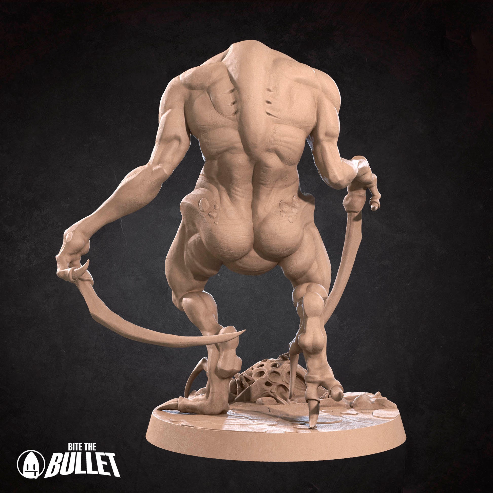 D&D TTRPG miniature of an Ettercap creature from Tattles Told 3D, featuring detailed spider-like features and a menacing pose.