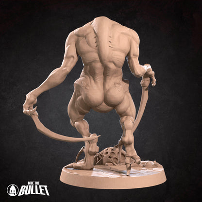 D&D TTRPG miniature of an Ettercap creature from Tattles Told 3D, featuring detailed spider-like features and a menacing pose.