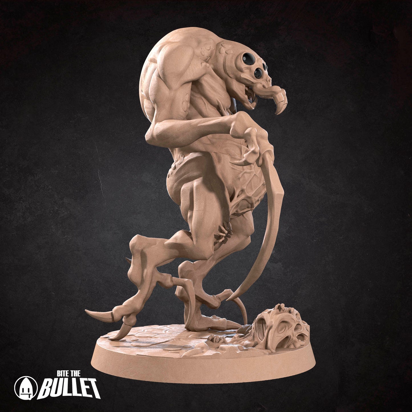 Tattles Told 3D D&D miniature of an Ettercap creature with detailed sculpt and dark color, used for tabletop RPG gaming.