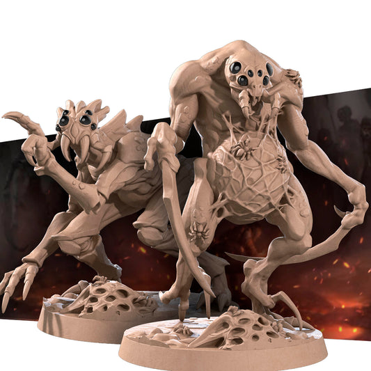 D&D TTRPG miniature of Ettercaps by Tattles Told 3D, featuring detailed spider-like creature with multiple limbs and fanged mandibles.