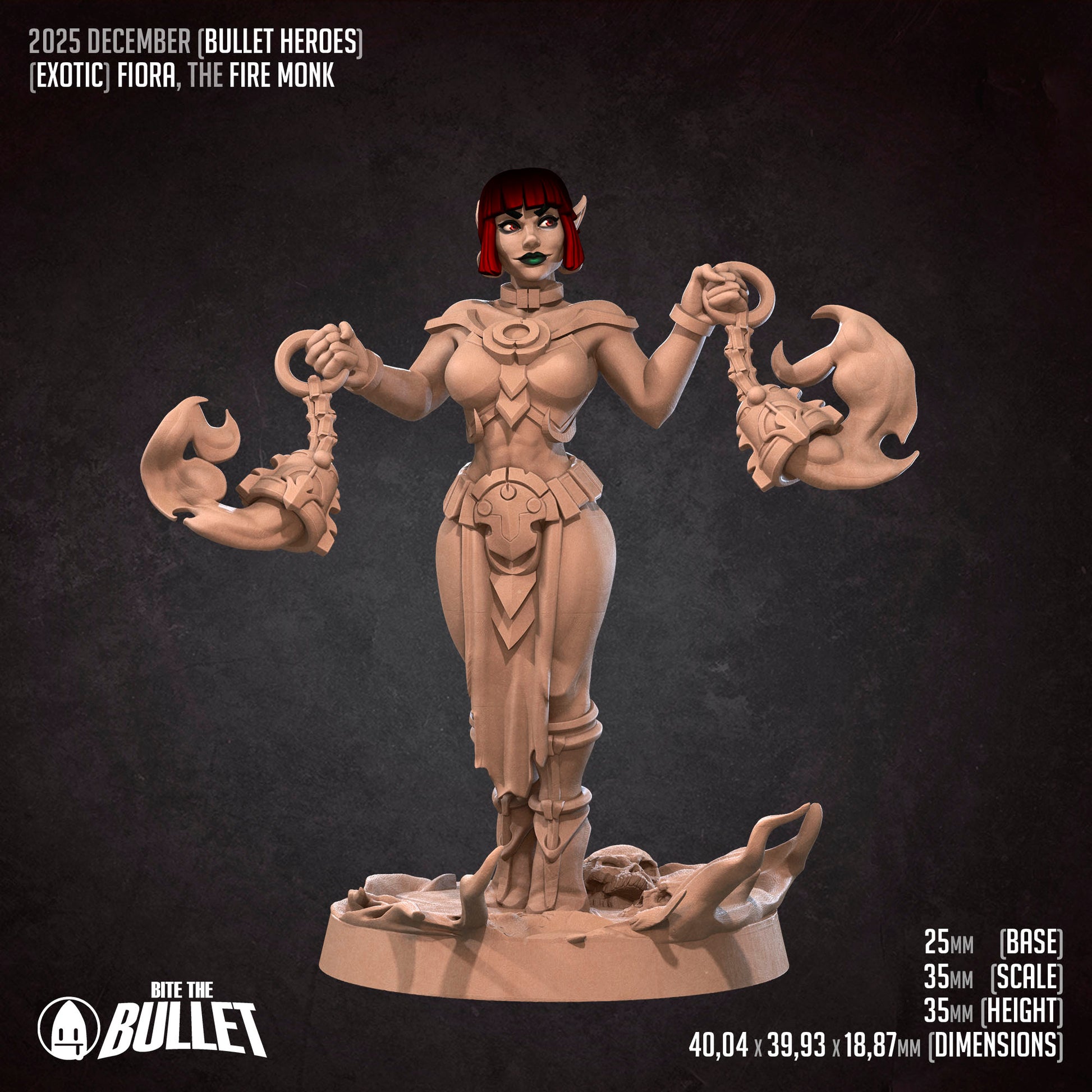 Exxotic Fire Monk | Pinup SFW NSFW Versions | Tabletop Gaming Scale Resin Miniature | Bite the Bullet