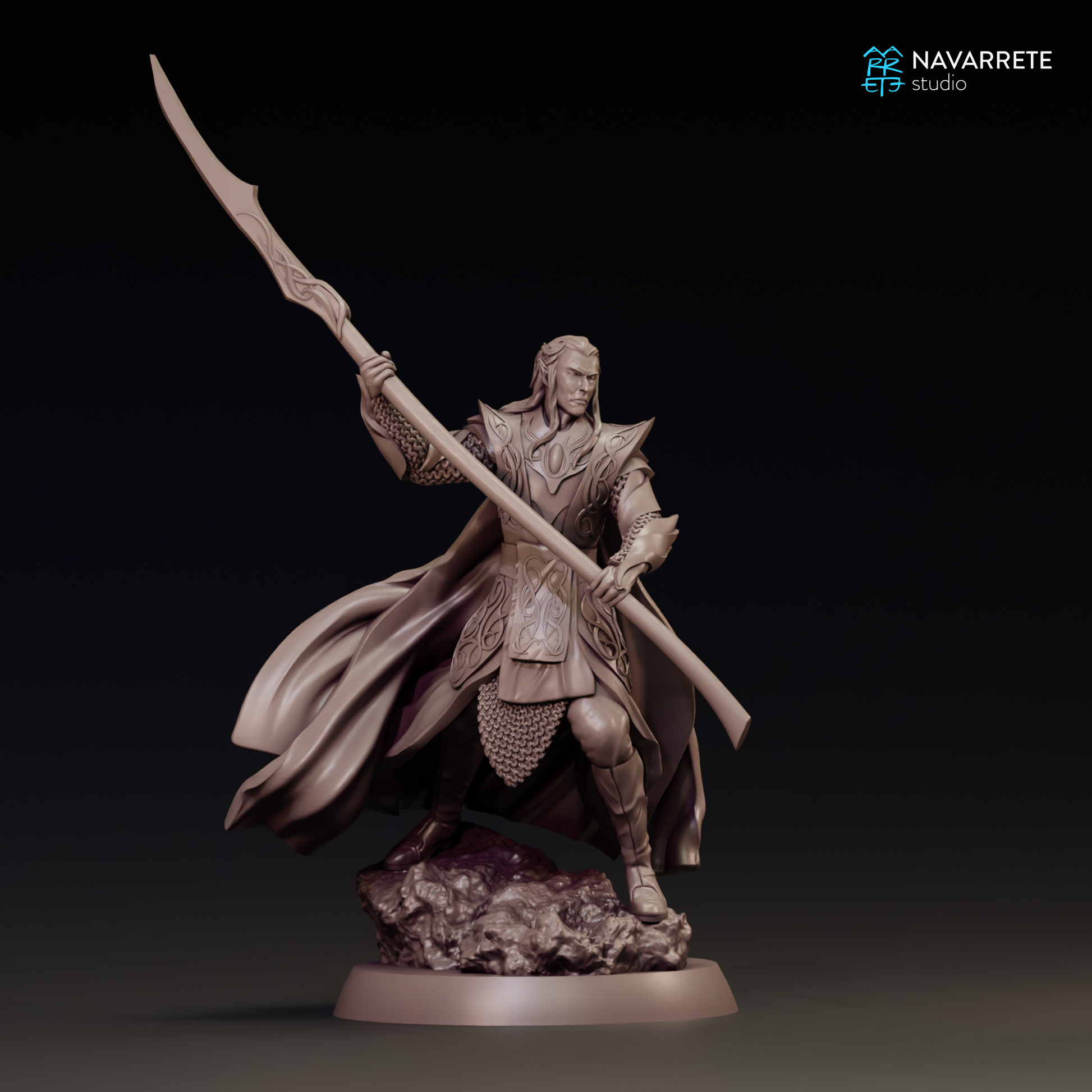 Galdir Elar and Thalionir elf lords tabletop gaming miniatures by Tattles Told 3D, detailed fantasy character models from Navarrete Studio