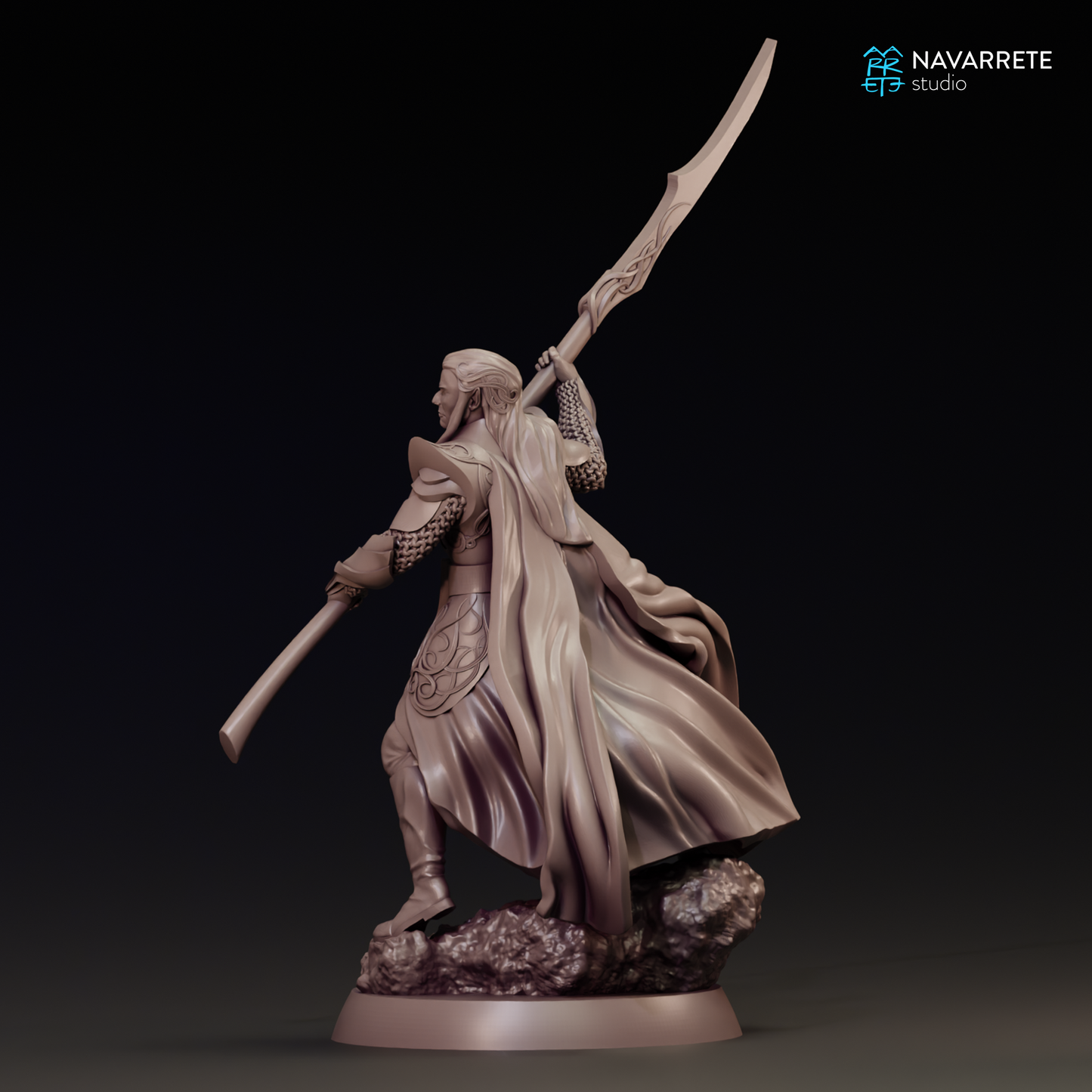 Detailed image of Galdir Elar and Thalionir miniatures from Elf Lords tabletop game by Tattles Told 3D, showcasing their intricate armor and weapons.