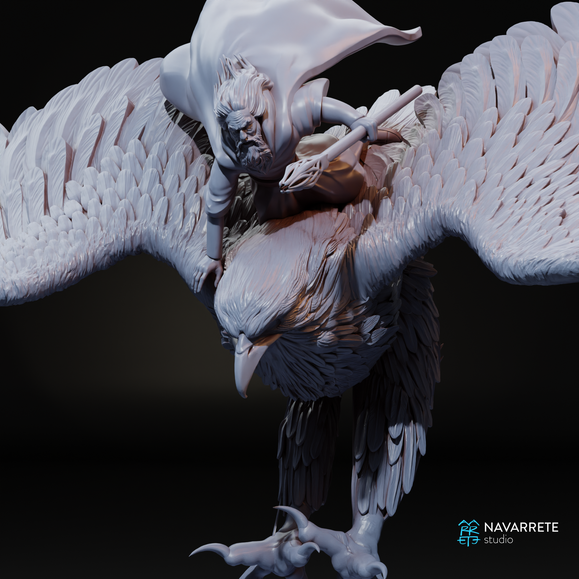 Galdorin miniature riding an eagle for tabletop gaming, created by Tattles Told 3D, from Giant Eagles collection by Navarrete Studio.