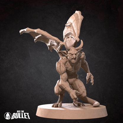 Detailed Gargoyles D&D TTRPG miniature by Tattles Told 3D, showcasing a stone-like creature with wings and fierce expression.