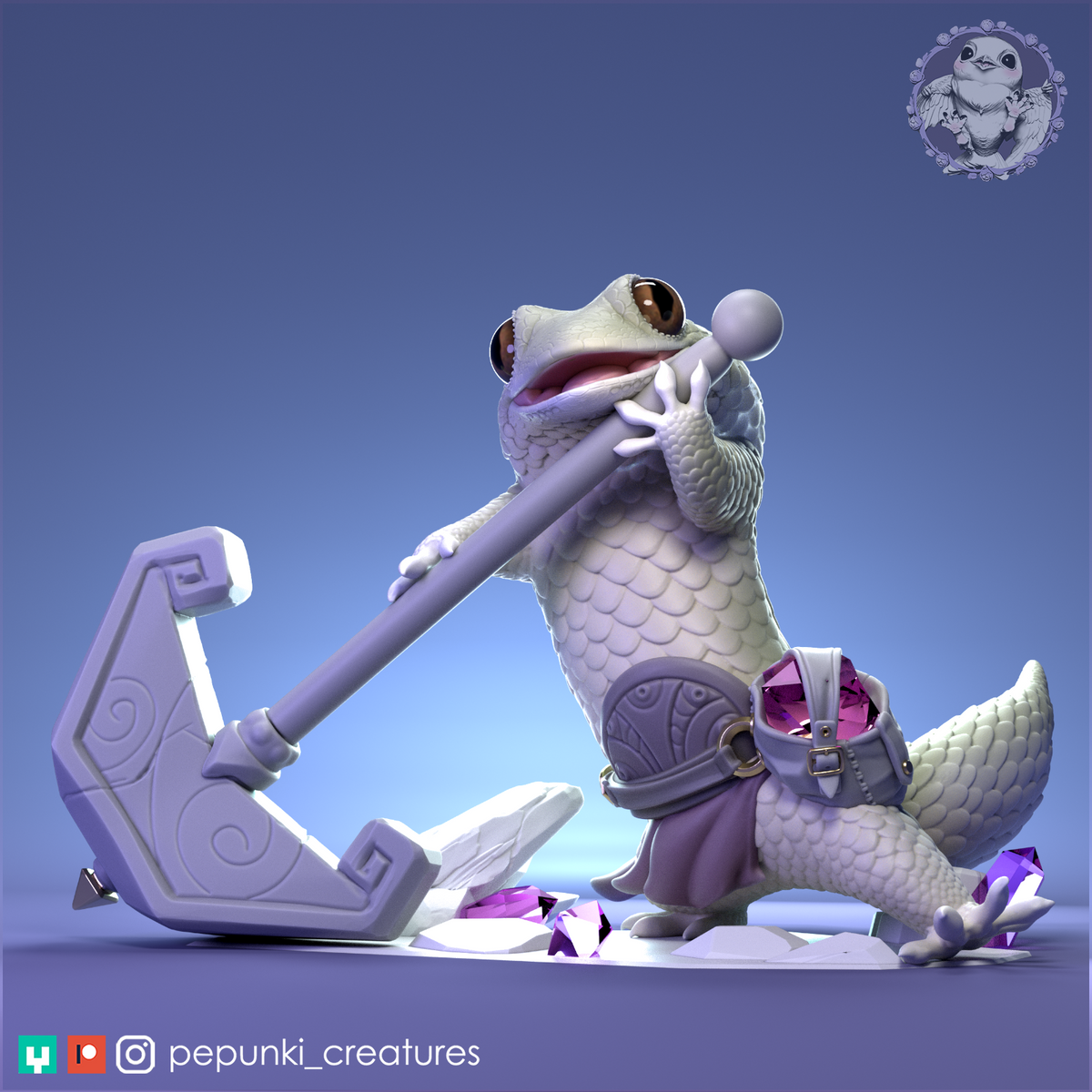 Fish Scaled Gecko (FSG) with Hammer | D&D Humblewood TTRPG Miniature | Pepunki Creatures