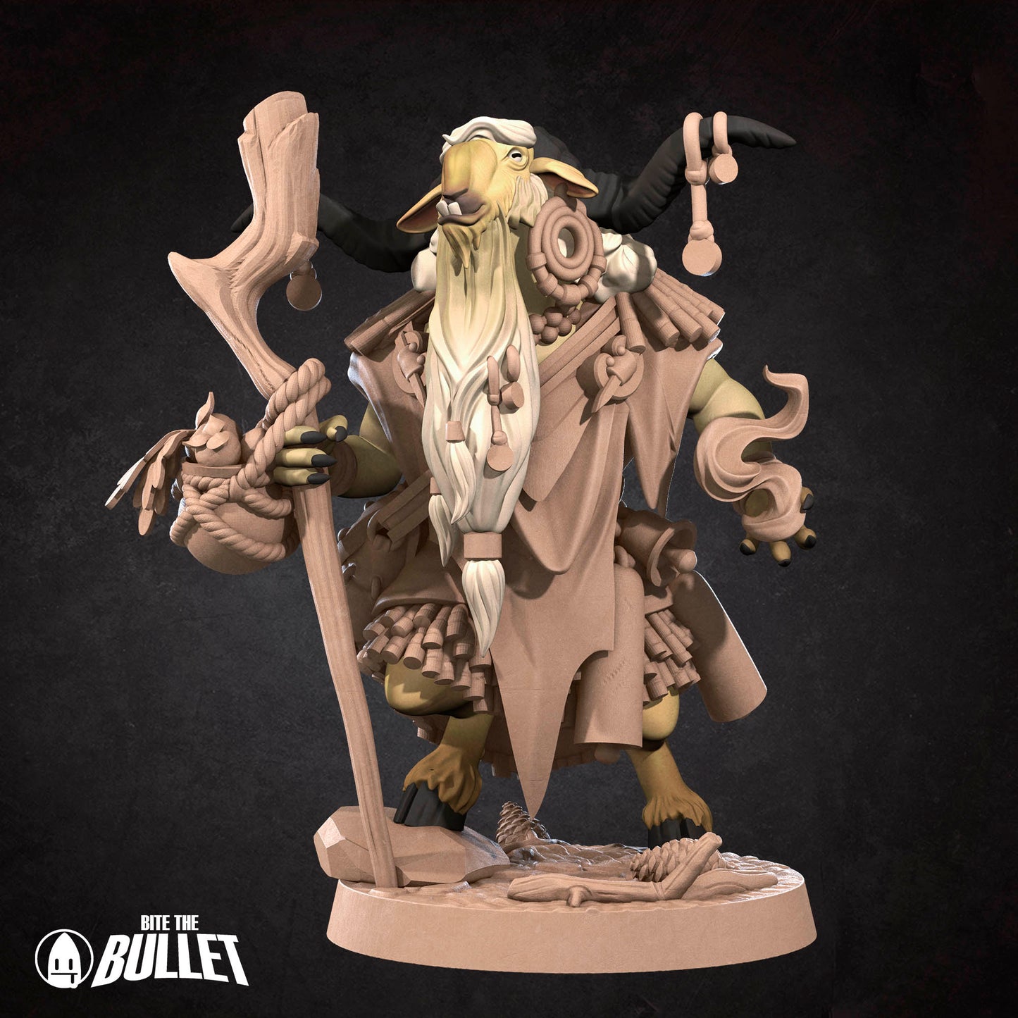 Bullet Town Forest Village, Goatfolk Vendor | D&D Pathfinder TTRPG Miniature | Bite the Bullet