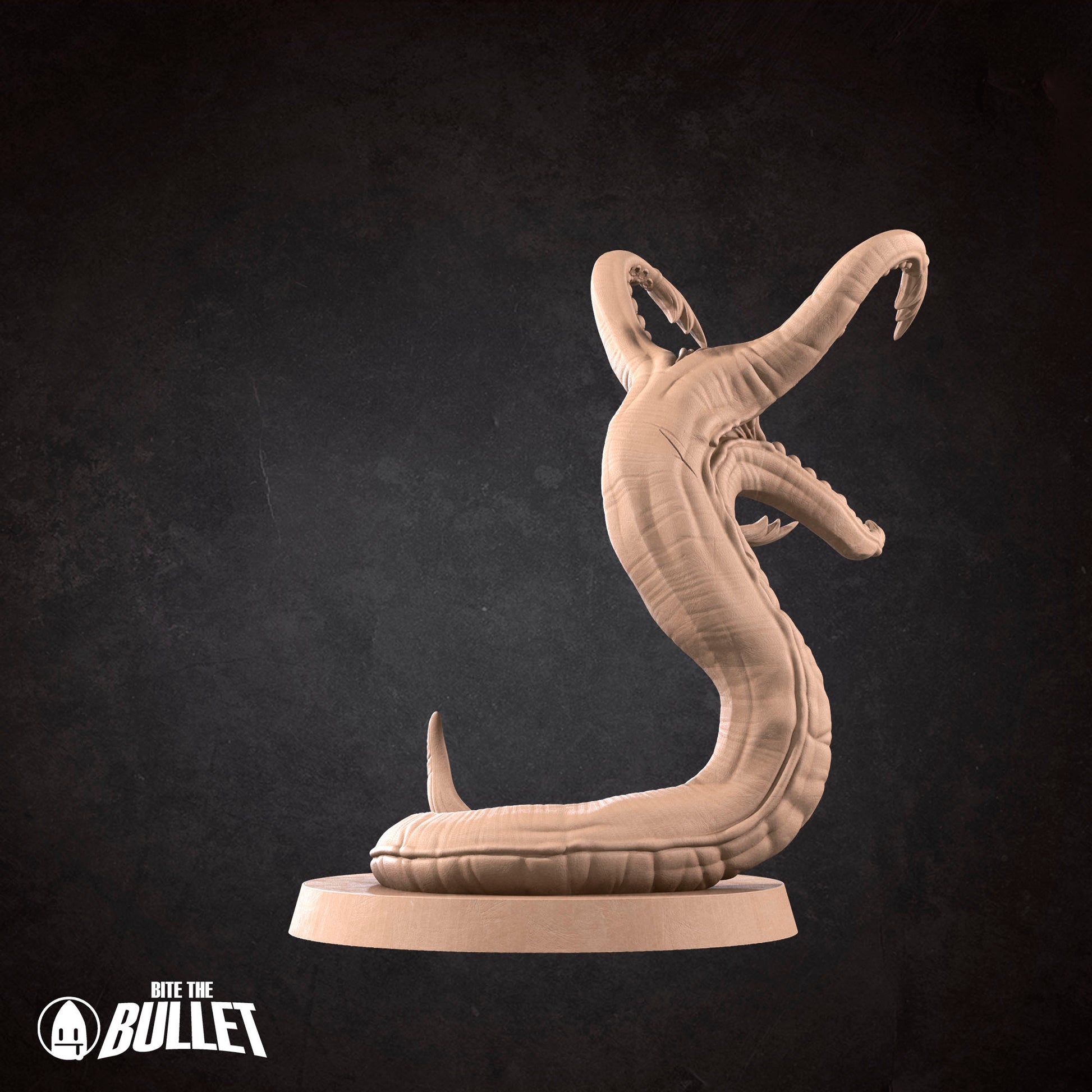 Detailed Tattles Told 3D D&D Grick miniature from Bite the Bullet set, featuring a creature with a hunched posture and textured skin.