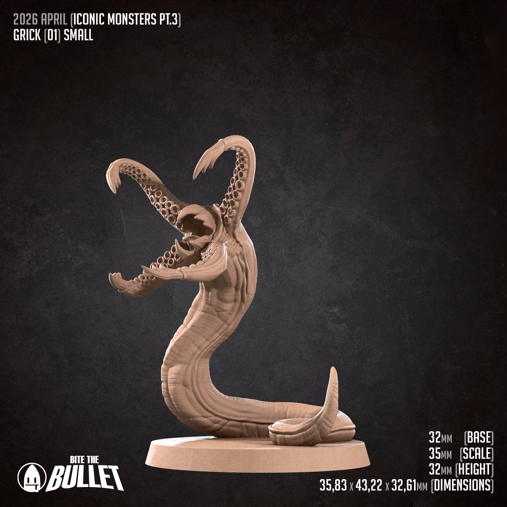 D&D Gricks miniature by Tattles Told 3D, detailed bite-the-bullet creature for tabletop RPG gaming.