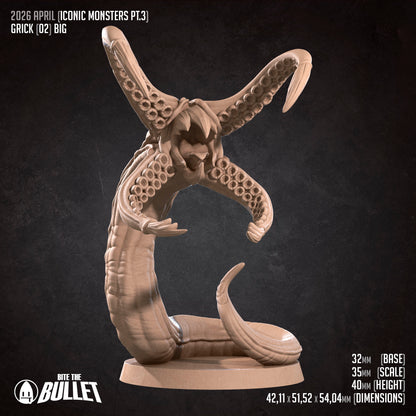 Detailed Tattles Told 3D D&D Gricks miniature from Bite the Bullet set, showcasing a monstrous creature with textured scales and menacing posture.