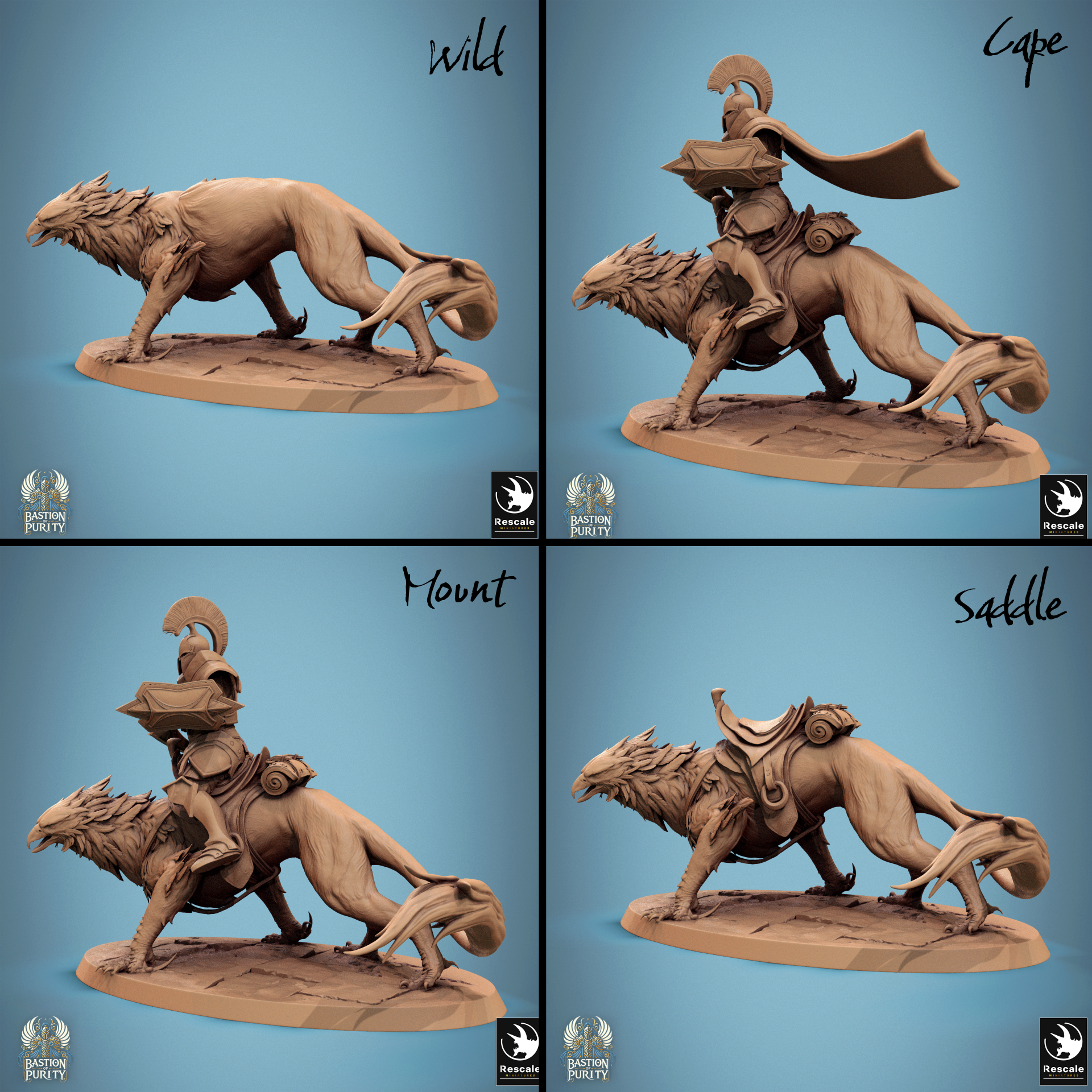 D&D Gryph Pack Bastion of Purity Warband miniature by Tattles Told 3D, featuring a detailed gryph with a low stance, rescaled for tabletop gaming.