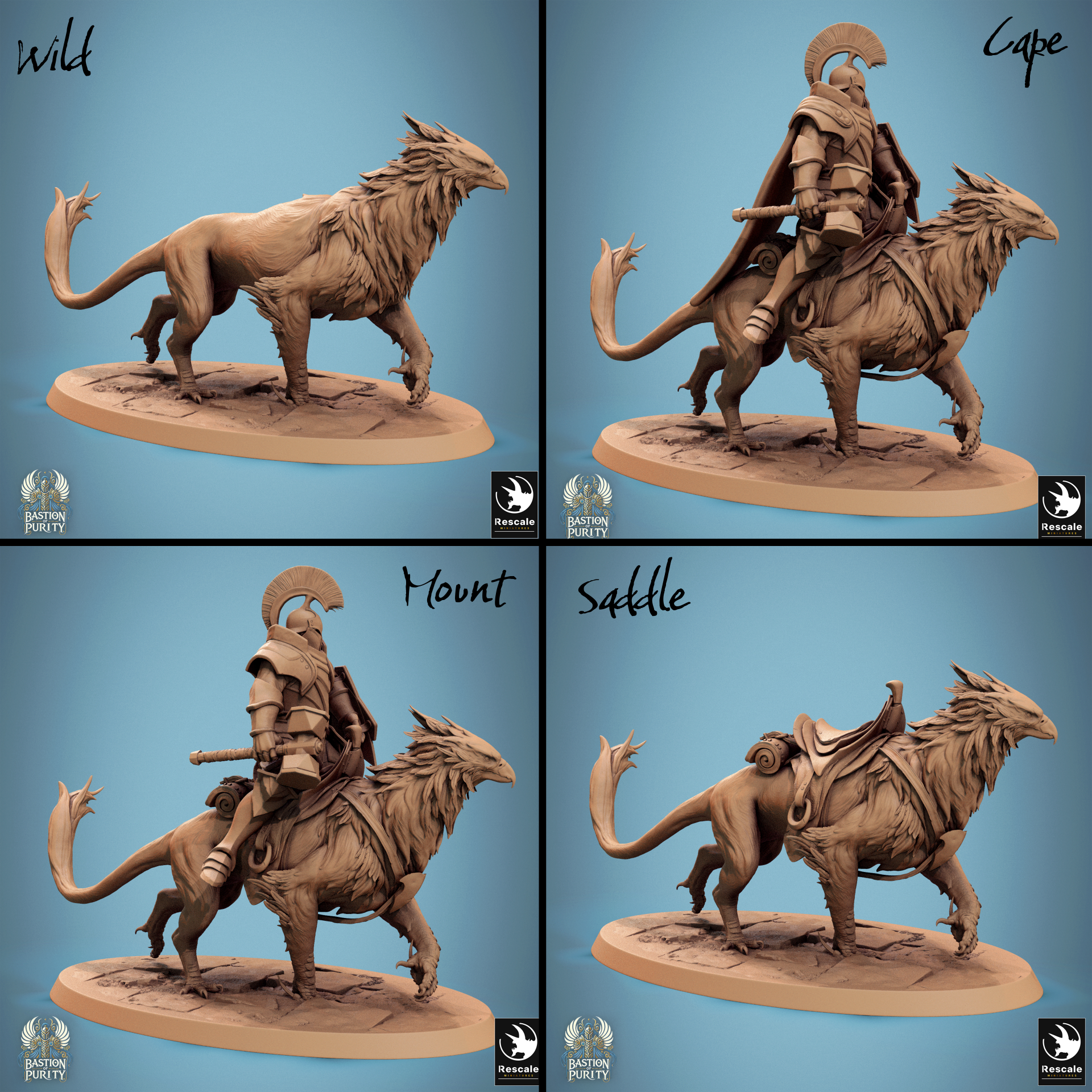 Rescaled Gryph Pack miniature from Tattles Told 3D, Bastion of Purity Warband for D&D tabletop RPG, featuring detailed gryphs in dynamic pose.
