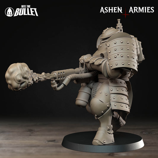 Bullet Crusade, Holy Shogunate, Heavy Infantry Flamethrower | D&D Pathfinder TTRPG Miniature | Bite the Bullet