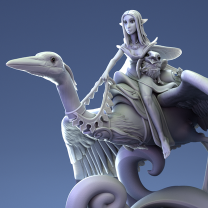Heron Rider display scale miniature from Tattles Told 3D featuring a detailed heron riding a creature for D&D TTRPG gaming.