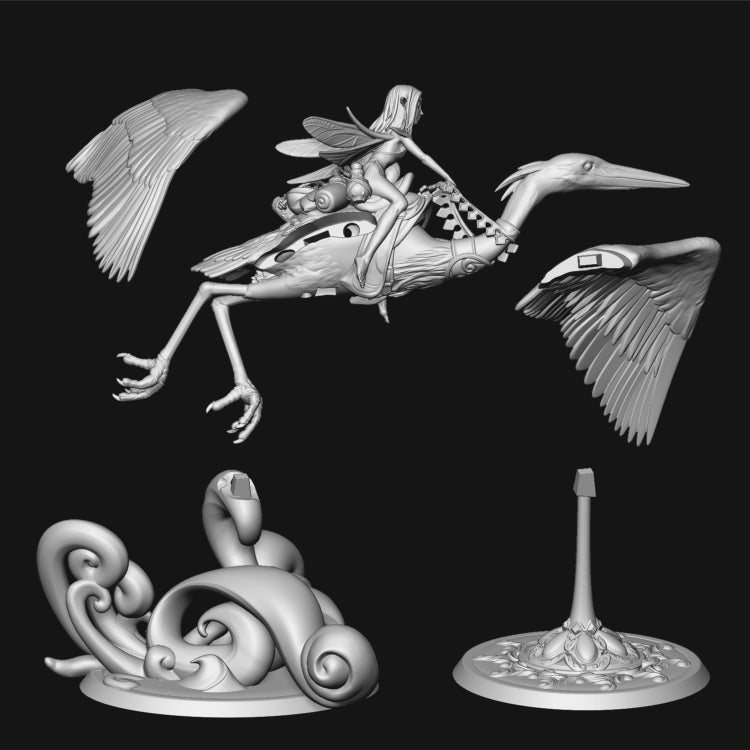 Heron Rider D&D miniature by Tattles Told 3D featuring a detailed heron riding a creature, part of Pepunki and Aradia Minis collection