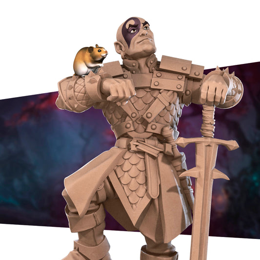 Human Ranger Berserk and Hamster | D&D Pathfinder TTRPG Miniature | Bite the Bullet