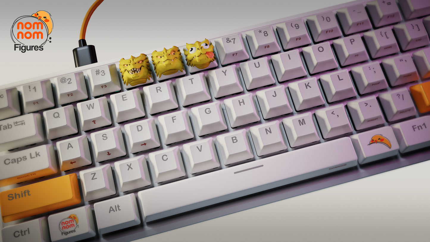 Keycaps - Three Headed Hydra | 3D Printed Resin Anime Fan Art | Nomnom Figures